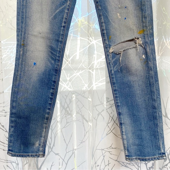 MOUSSY VINTAGE Dixie Distressed Skinny leg pain splatter Blue Jeans - Picture 7 of 15